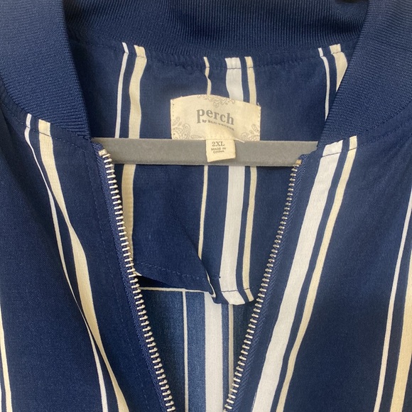 PERCH by Blu Pepper navy blue striped lightweight jacket - Picture 2 of 5